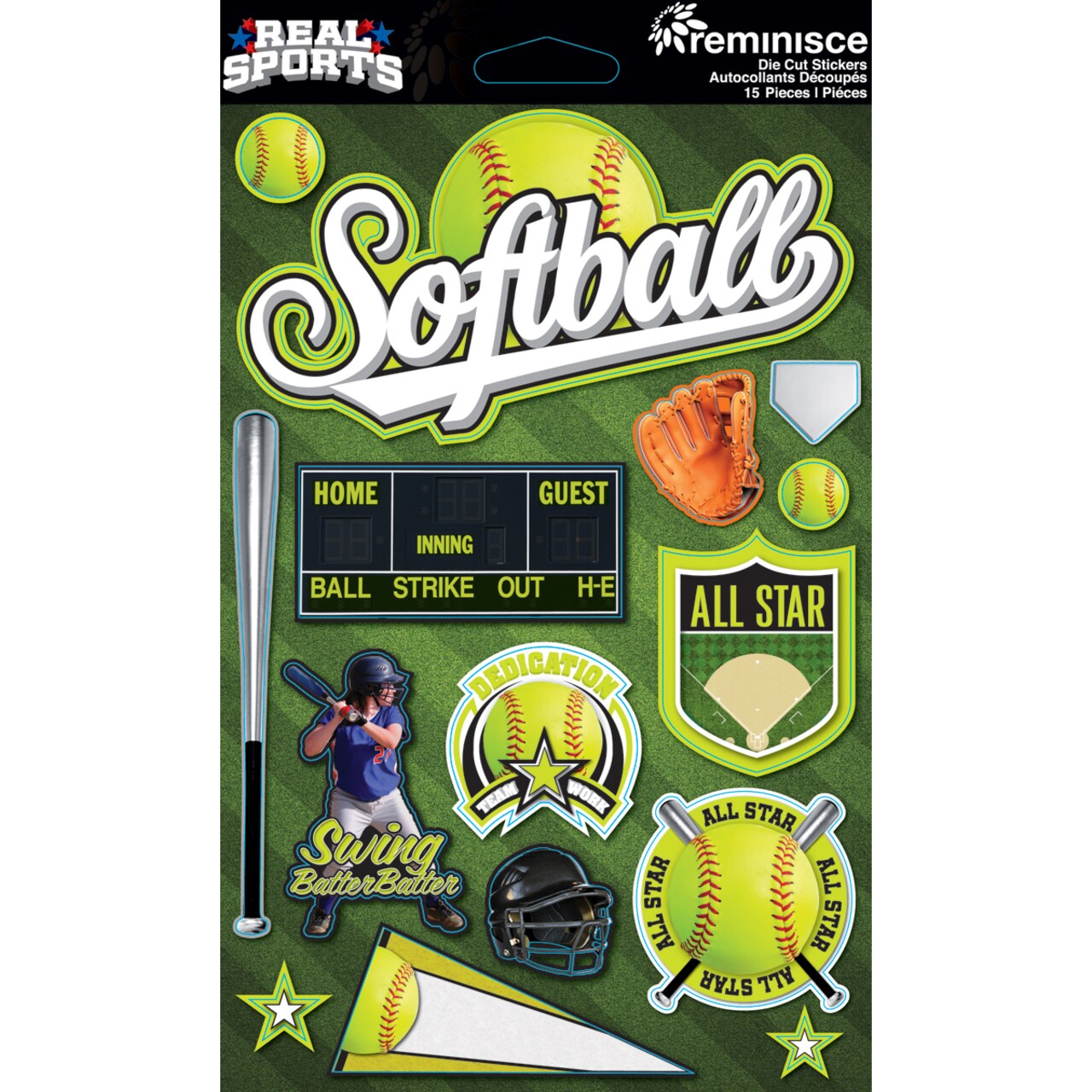 Reminisce Real Sports Cardstock Stickers 6"X4.5"-Softball